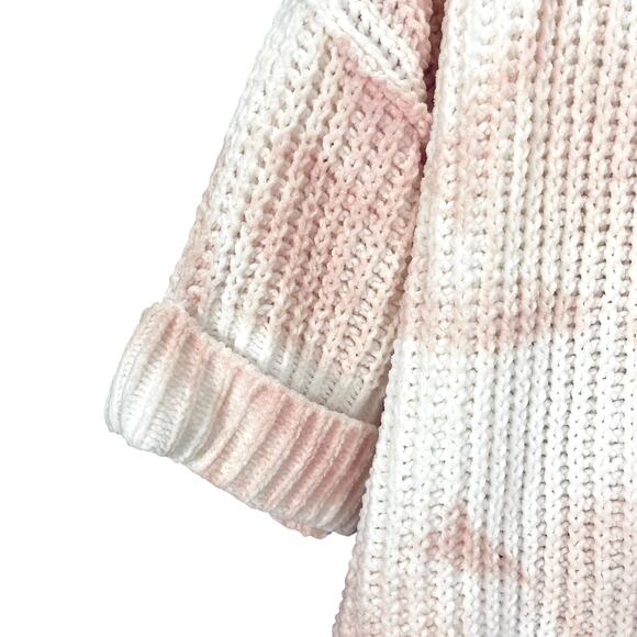 POL Women's 1/2 Sleeve OVERSIZED SLOUCH SWEATER Pink White BUTTON FRONT Small - Picture 6 of 7